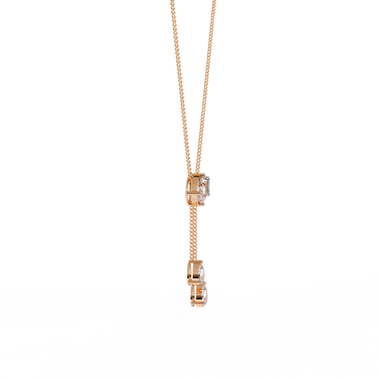 Mixed-Shape Diamond Y Necklace – Pear & Emerald-Cut Drop Lariat | Dainty Station Pendant for Layering | Solid Gold Chain, Minimal Modern Gift