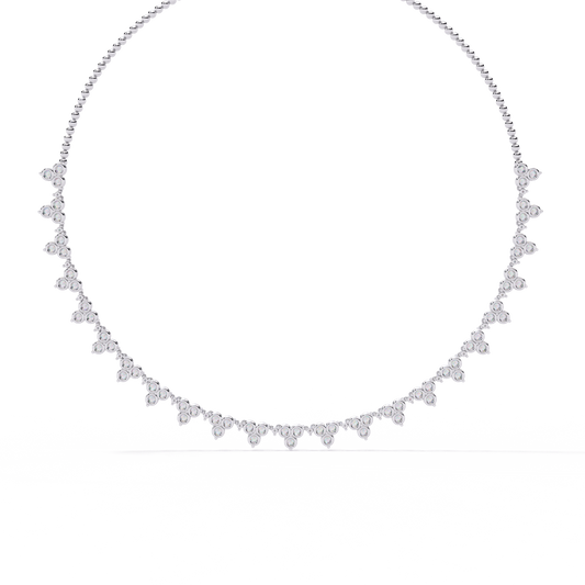 Graduated Teardrop Diamond Fringe Tennis Necklace – Dainty Round Cluster Choker, Minimalist Layering Bridal Jewelry, Anniversary Gift