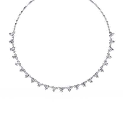 Graduated Teardrop Diamond Fringe Tennis Necklace – Dainty Round Cluster Choker, Minimalist Layering Bridal Jewelry, Anniversary Gift