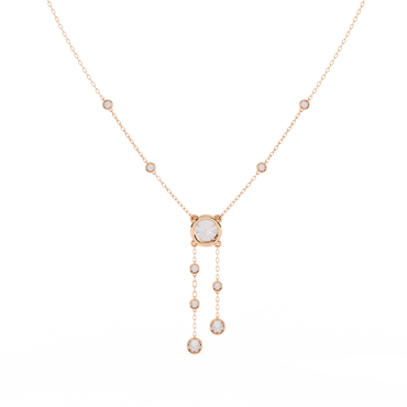 Dainty Y Lariat Necklace with Round SolitaireDangling Bezel Drops — Station Diamond Chain, Minimalist Layering, Gift for Her — Sparkle