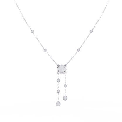 Dainty Y Lariat Necklace with Round SolitaireDangling Bezel Drops — Station Diamond Chain, Minimalist Layering, Gift for Her — Sparkle