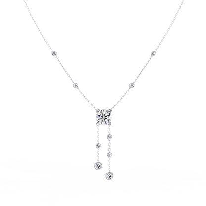 Dainty Y Lariat Necklace with Round SolitaireDangling Bezel Drops — Station Diamond Chain, Minimalist Layering, Gift for Her — Sparkle