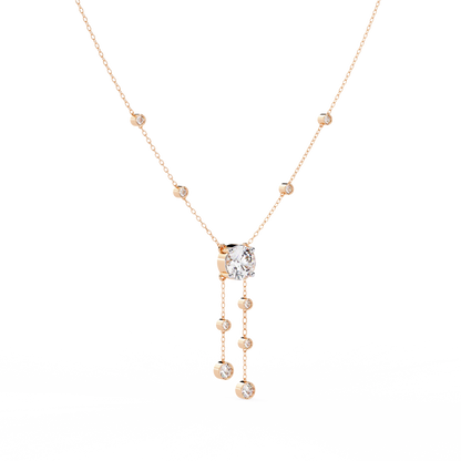 Dainty Y Lariat Necklace with Round SolitaireDangling Bezel Drops — Station Diamond Chain, Minimalist Layering, Gift for Her — Sparkle