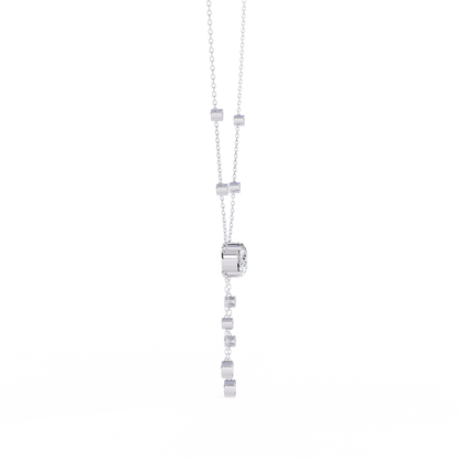 Dainty Y Lariat Necklace with Round SolitaireDangling Bezel Drops — Station Diamond Chain, Minimalist Layering, Gift for Her — Sparkle
