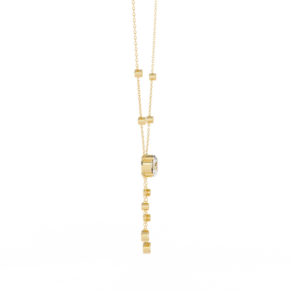 Dainty Y Lariat Necklace with Round SolitaireDangling Bezel Drops — Station Diamond Chain, Minimalist Layering, Gift for Her — Sparkle