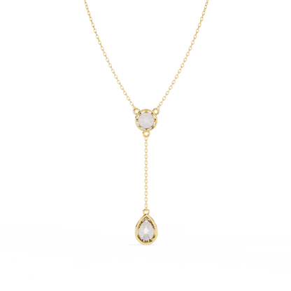 Dainty Diamond Lariat Necklace – Bezel-Set Round & Pear Drop on Station Chain, Minimal Y-Neck Pendant for Everyday & Bridal Gift
