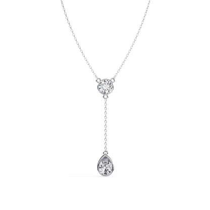 Dainty Diamond Lariat Necklace – Bezel-Set Round & Pear Drop on Station Chain, Minimal Y-Neck Pendant for Everyday & Bridal Gift