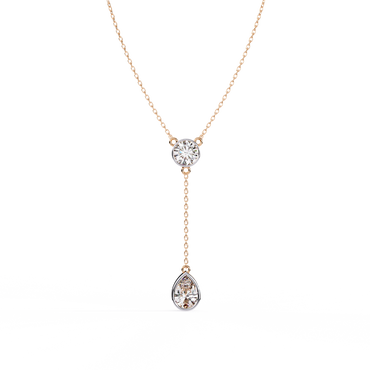 Dainty Diamond Lariat Necklace – Bezel-Set Round & Pear Drop on Station Chain, Minimal Y-Neck Pendant for Everyday & Bridal Gift