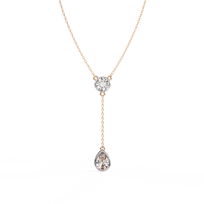 Dainty Diamond Lariat Necklace – Bezel-Set Round & Pear Drop on Station Chain, Minimal Y-Neck Pendant for Everyday & Bridal Gift
