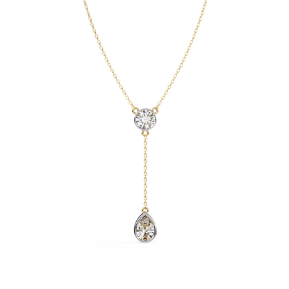 Dainty Diamond Lariat Necklace – Bezel-Set Round & Pear Drop on Station Chain, Minimal Y-Neck Pendant for Everyday & Bridal Gift