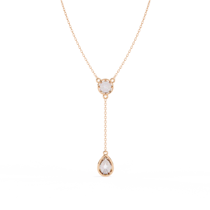 Dainty Diamond Lariat Necklace – Bezel-Set Round & Pear Drop on Station Chain, Minimal Y-Neck Pendant for Everyday & Bridal Gift