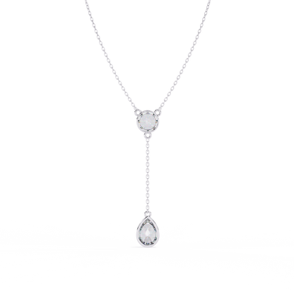 Dainty Diamond Lariat Necklace – Bezel-Set Round & Pear Drop on Station Chain, Minimal Y-Neck Pendant for Everyday & Bridal Gift
