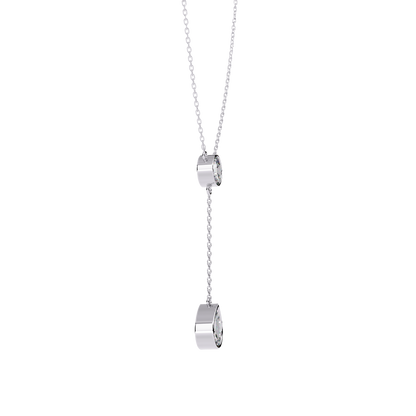 Dainty Diamond Lariat Necklace – Bezel-Set Round & Pear Drop on Station Chain, Minimal Y-Neck Pendant for Everyday & Bridal Gift