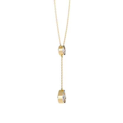 Dainty Diamond Lariat Necklace – Bezel-Set Round & Pear Drop on Station Chain, Minimal Y-Neck Pendant for Everyday & Bridal Gift