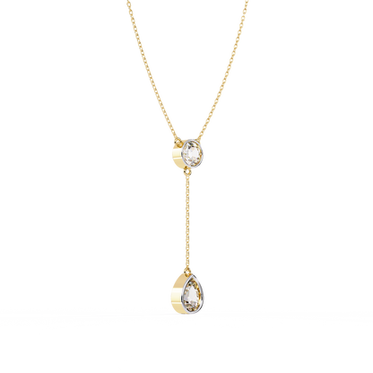 Dainty Diamond Lariat Necklace – Bezel-Set Round & Pear Drop on Station Chain, Minimal Y-Neck Pendant for Everyday & Bridal Gift