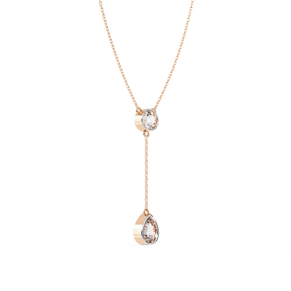 Dainty Diamond Lariat Necklace – Bezel-Set Round & Pear Drop on Station Chain, Minimal Y-Neck Pendant for Everyday & Bridal Gift