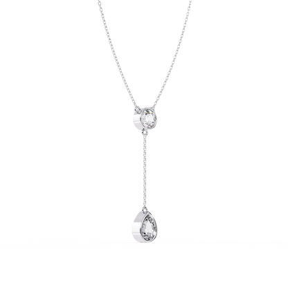 Dainty Diamond Lariat Necklace – Bezel-Set Round & Pear Drop on Station Chain, Minimal Y-Neck Pendant for Everyday & Bridal Gift