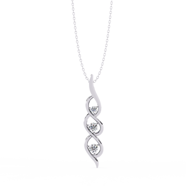 Infinity Swirl Three-Stone Diamond Pendant Necklace | Round Brilliant Trio Past-Present-Future | Lab-Grown or Moissanite | Everyday Gift