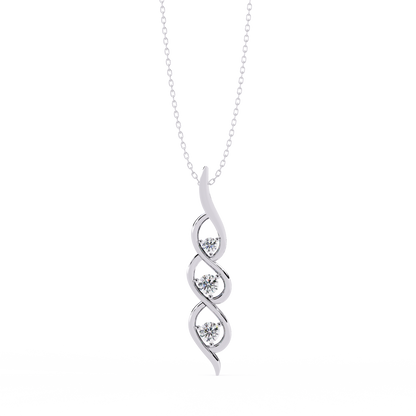 Infinity Swirl Three-Stone Diamond Pendant Necklace | Round Brilliant Trio Past-Present-Future | Lab-Grown or Moissanite | Everyday Gift