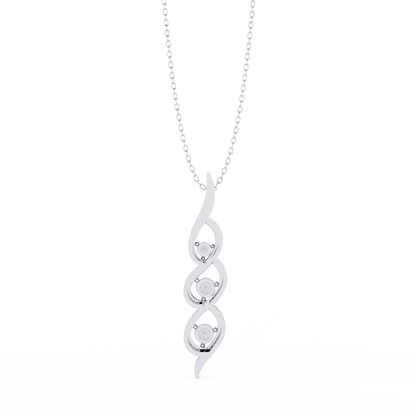 Infinity Swirl Three-Stone Diamond Pendant Necklace | Round Brilliant Trio Past-Present-Future | Lab-Grown or Moissanite | Everyday Gift