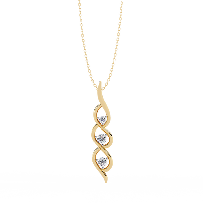 Infinity Swirl Three-Stone Diamond Pendant Necklace | Round Brilliant Trio Past-Present-Future | Lab-Grown or Moissanite | Everyday Gift