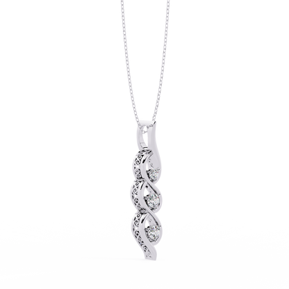Infinity Swirl Three-Stone Diamond Pendant Necklace | Round Brilliant Trio Past-Present-Future | Lab-Grown or Moissanite | Everyday Gift