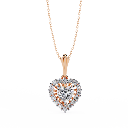 Heart Halo Pendant Necklace – Vintage Sunburst Medallion with Center Heart Stone, Custom in Lab-Grown Diamond or Moissanite, Gift for Her