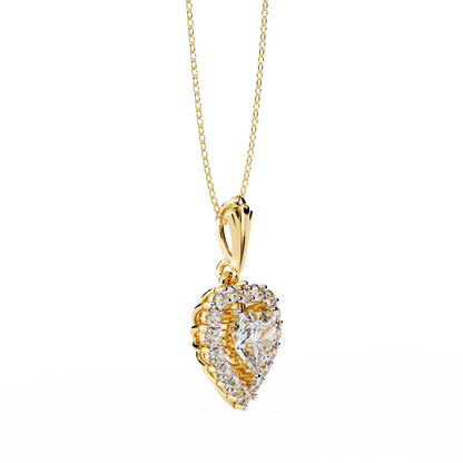Heart Halo Pendant Necklace – Vintage Sunburst Medallion with Center Heart Stone, Custom in Lab-Grown Diamond or Moissanite, Gift for Her