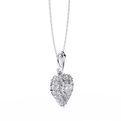 Heart Halo Pendant Necklace – Vintage Sunburst Medallion with Center Heart Stone, Custom in Lab-Grown Diamond or Moissanite, Gift for Her