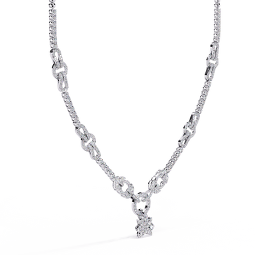 Starburst Drop Tennis Link Necklace – Lab-Grown Diamond or Moissanite, Pavé Oval Stations, Statement Bridal Jewelry, Everyday Glam Gift