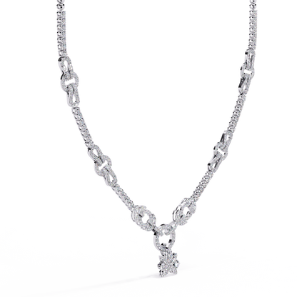 Starburst Drop Tennis Link Necklace – Lab-Grown Diamond or Moissanite, Pavé Oval Stations, Statement Bridal Jewelry, Everyday Glam Gift