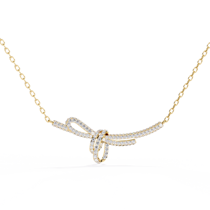 Bow Knot Diamond Necklace – Pave Ribbon Pendant, Dainty Sparkle, Adjustable Chain, Bridesmaid/Anniversary Gift, Everyday Elegant Jewelry