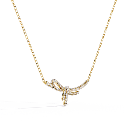 Bow Knot Diamond Necklace – Pave Ribbon Pendant, Dainty Sparkle, Adjustable Chain, Bridesmaid/Anniversary Gift, Everyday Elegant Jewelry