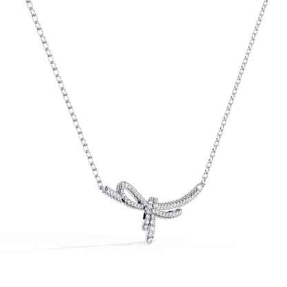 Bow Knot Diamond Necklace – Pave Ribbon Pendant, Dainty Sparkle, Adjustable Chain, Bridesmaid/Anniversary Gift, Everyday Elegant Jewelry