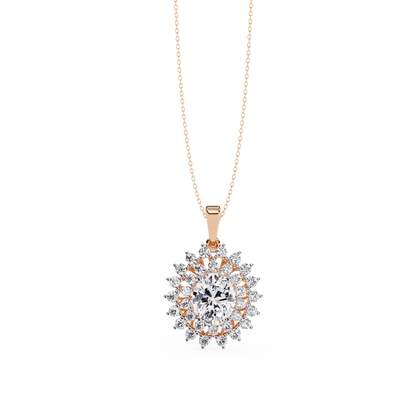 Oval Sunburst Halo Pendant Necklace – Double Halo Cluster – Lab-Grown Diamond or Moissanite, Vintage-Inspired Sparkle Gift for Her