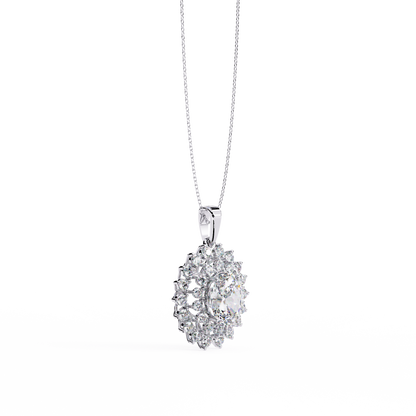 Oval Sunburst Halo Pendant Necklace – Double Halo Cluster – Lab-Grown Diamond or Moissanite, Vintage-Inspired Sparkle Gift for Her