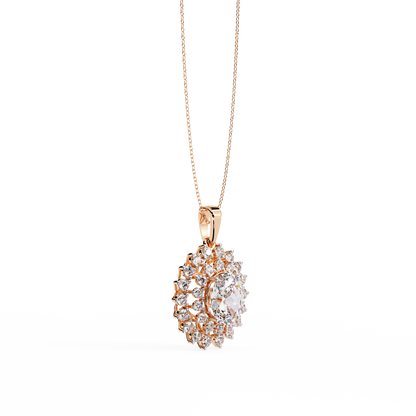 Oval Sunburst Halo Pendant Necklace – Double Halo Cluster – Lab-Grown Diamond or Moissanite, Vintage-Inspired Sparkle Gift for Her