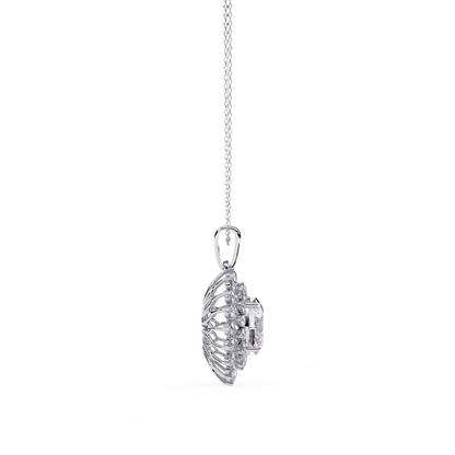 Oval Sunburst Halo Pendant Necklace – Double Halo Cluster – Lab-Grown Diamond or Moissanite, Vintage-Inspired Sparkle Gift for Her