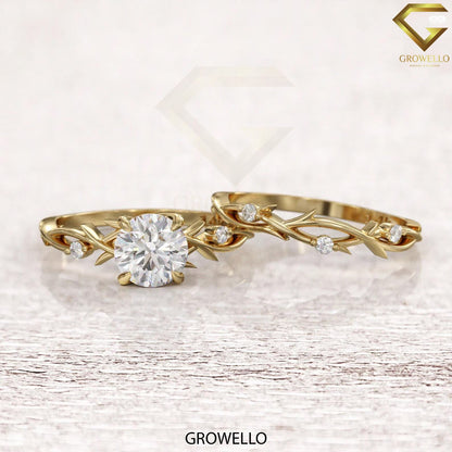 2ct round vine engagement ring, nature branch design, solid gold, lab diamond or moissanite