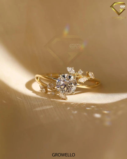 2CT Round Floral Cluster Ring, Split Shank Gold Design, Lab-Grown Diamond or Moissanite