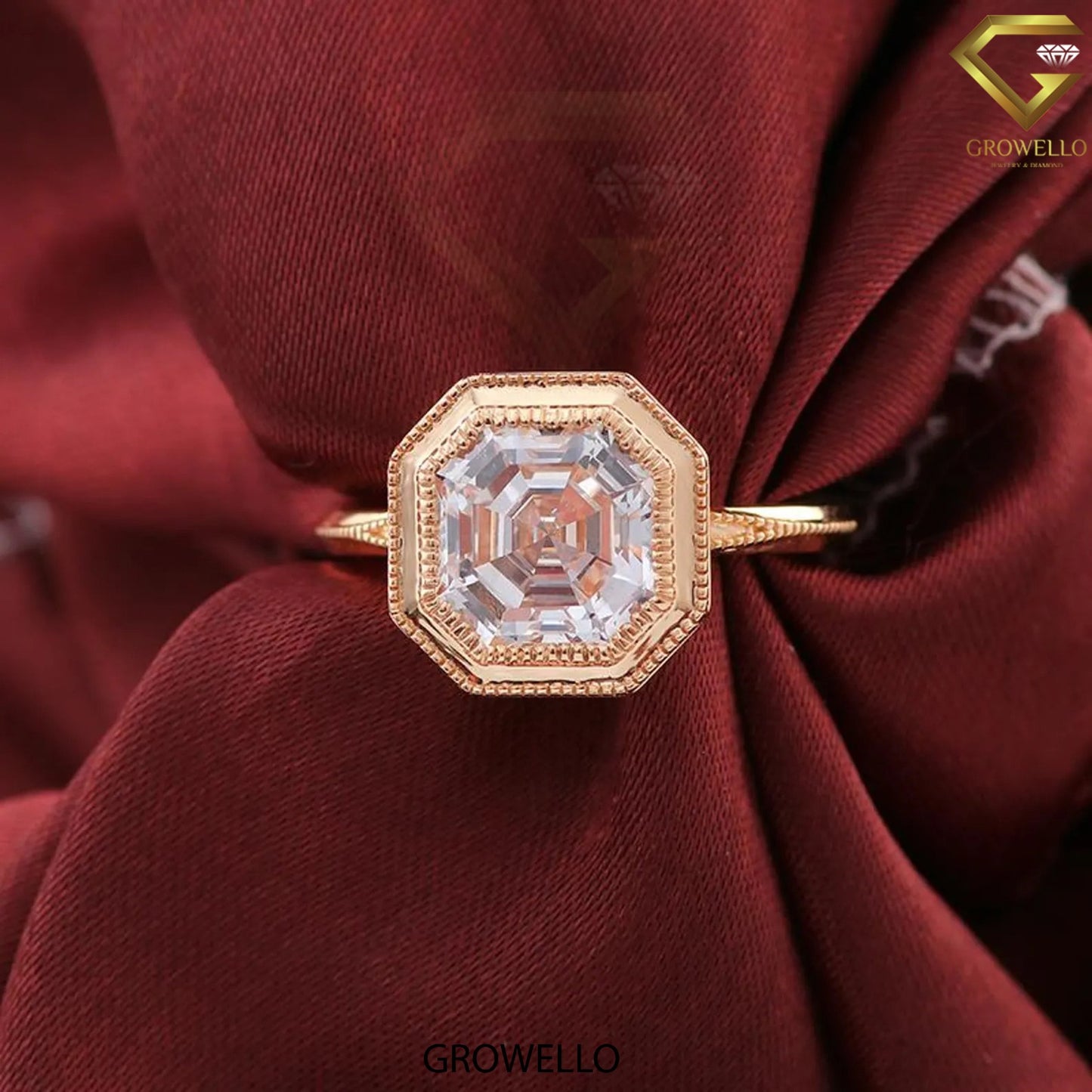 3 CT Ascher Octagon Bezel Ring • Art Deco • Migraines • Solid Gold • Lab Diamond or Moissanite