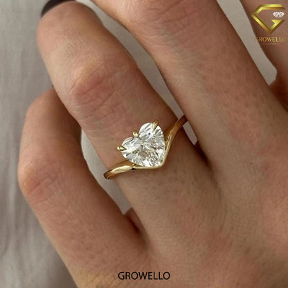 3 CT Heart Cut Solitaire Ring — Solid Gold Leaf Accent • Lab-Grown or Moissanite Diamond