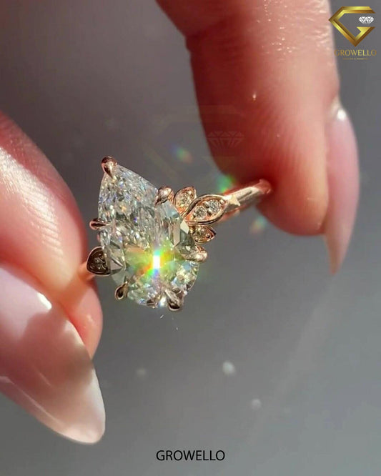 3 CT Vintage Pear Cluster Engagement Ring, Solid Gold, Lab-Grown Diamond or Moissanite