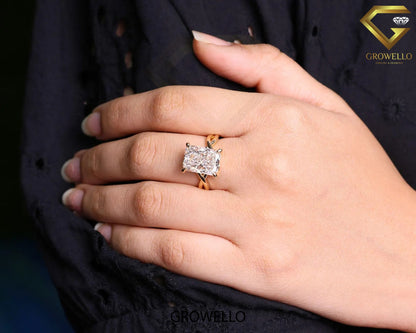 5 CT Radiant Engagement Ring • Criss-Cross Shank • Solid Gold • Lab Diamond or Moissanite