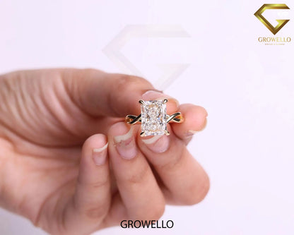 5 CT Radiant Engagement Ring • Criss-Cross Shank • Solid Gold • Lab Diamond or Moissanite