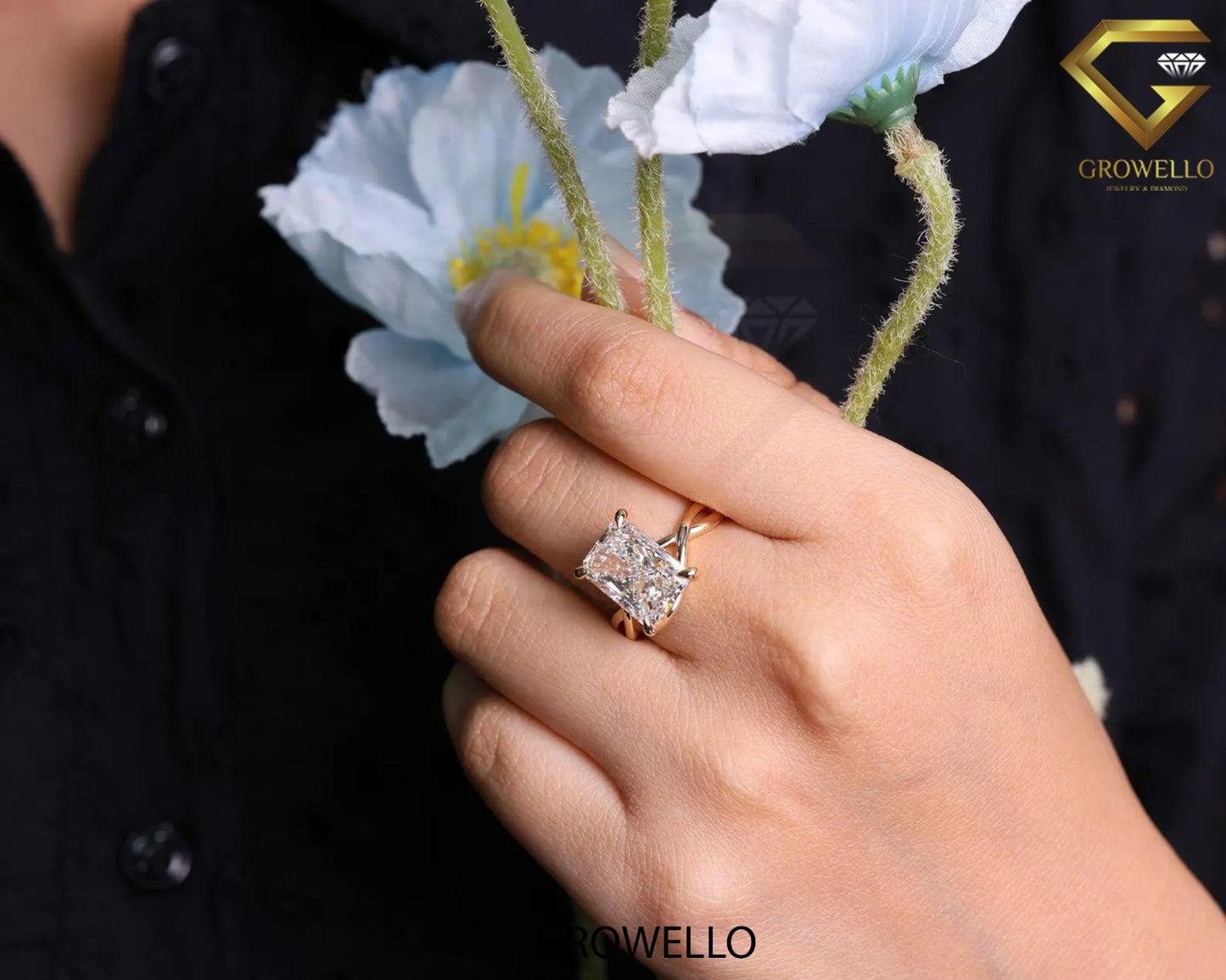 5 CT Radiant Engagement Ring • Criss-Cross Shank • Solid Gold • Lab Diamond or Moissanite