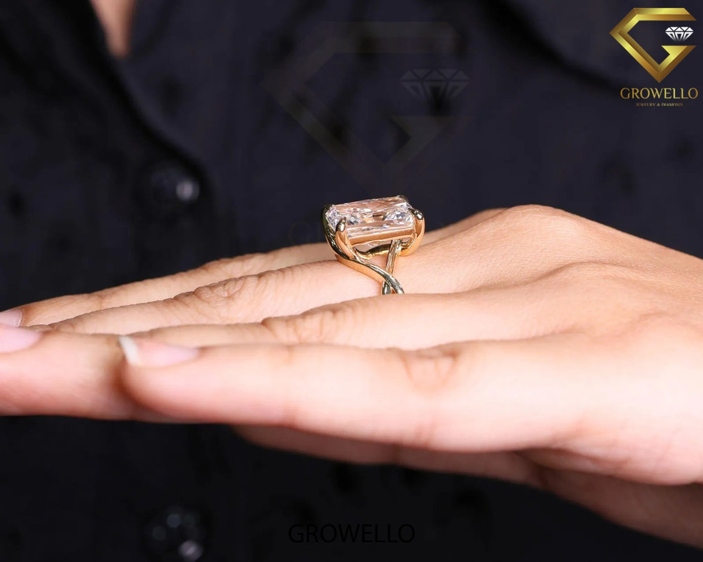 5 CT Radiant Engagement Ring • Criss-Cross Shank • Solid Gold • Lab Diamond or Moissanite