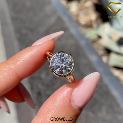 4 CT Round Bezel Solitaire Ring • Solid Gold • Cathedral • Lab-Grown Diamond or Moissanite