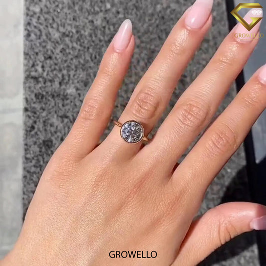 4 CT Round Bezel Solitaire Ring • Solid Gold • Cathedral • Lab-Grown Diamond or Moissanite