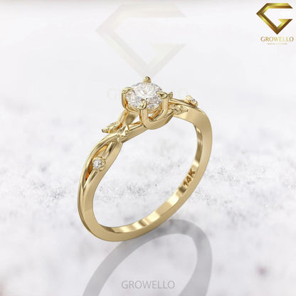 0.50ct round leaf & vine engagement ring, nature-inspired twisted band, solid gold, lab-grown diamond or moissanite